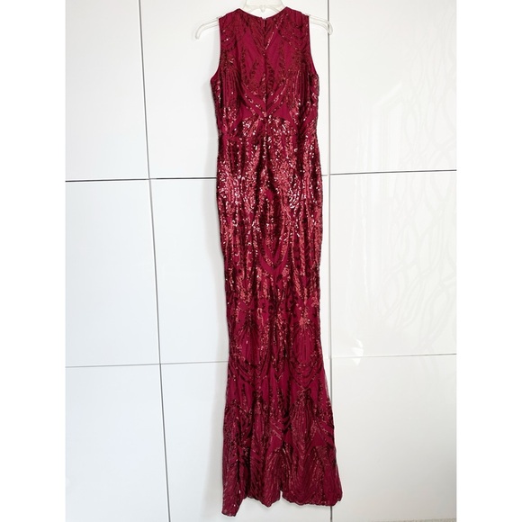 Miss Ord Red Sequin Formal Gown Size XL Full Length Front Slit Prom Wedding NWT - Picture 7 of 11